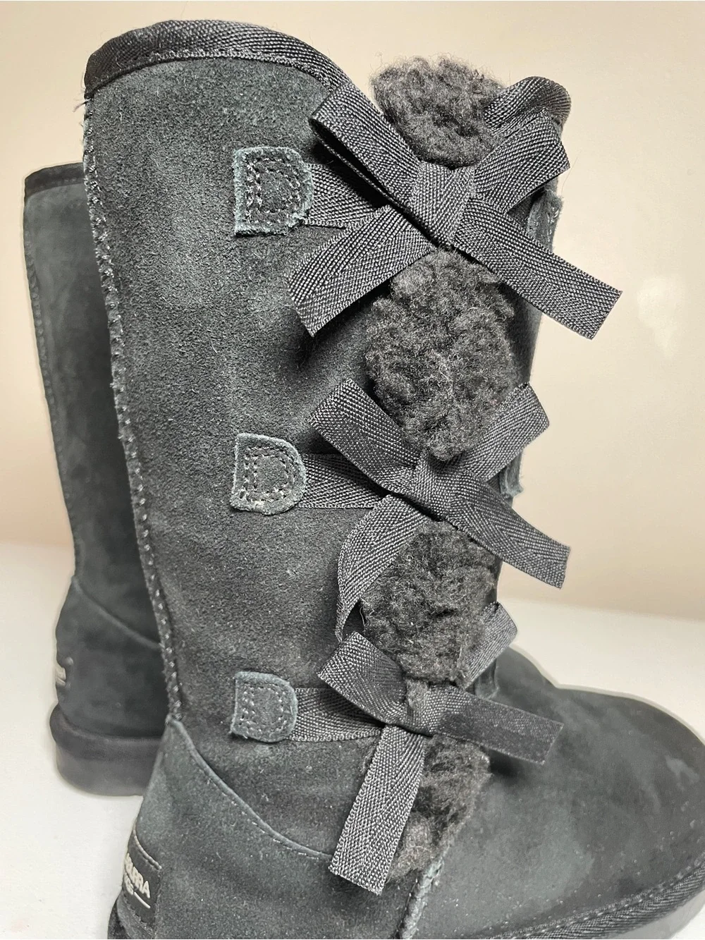 Koolaburra By Ugg Victoria Suede Bow Tall Boots Black Youth Size US 2